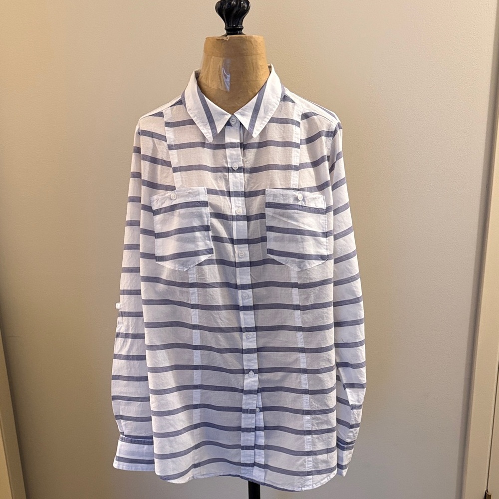 Lane Bryant Gray  and White Striped Women's Button Down Shirt